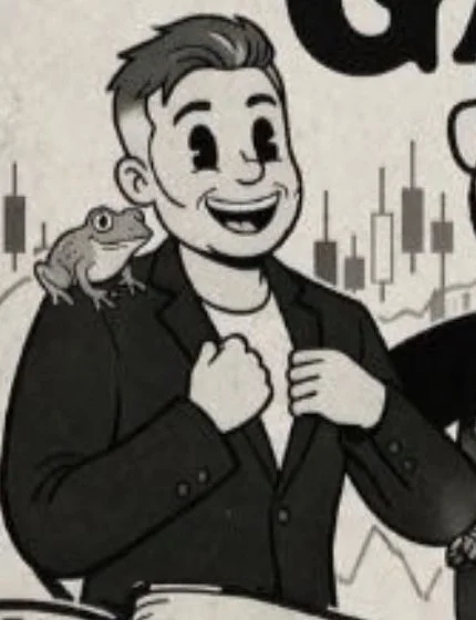 Márcio Kieling em caricatura, com a perereca no ombro